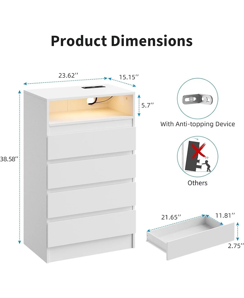 gaomon 4-Drawer Dresser with Usb Charging Station