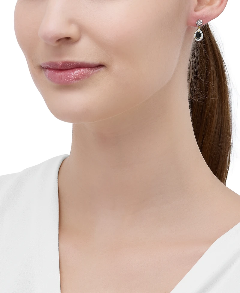 Macy's Onyx & White Topaz (1/2 ct. t.w.) Drop Earrings in 14k Yellow Gold Over Sterling Silver