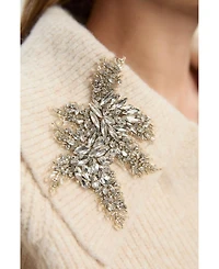 Karen Millen Women's Embellished Collar V Neck Knit Sweater