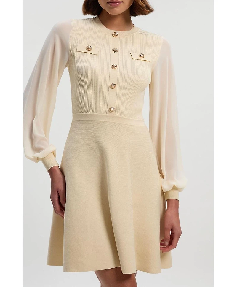 Karen Millen Women's Chiffon Sleeve Mini Knit Dress