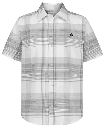 Calvin Klein Boys' 8-20 Intricate Plaid Woven Short-Sleeve Shirt