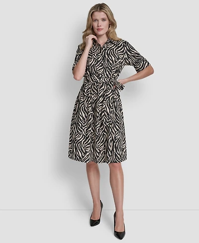 Dkny Women's Elbow Sleeve Collared Neck Button-Front Belted Shirtdress