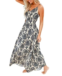Cupshe Women's Floral Paisley Tie Back Vacation Maxi Dresses