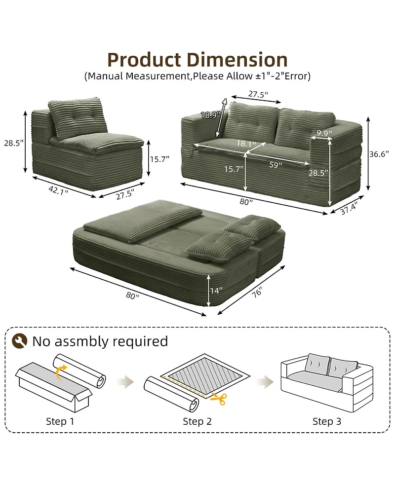 Streamdale Multi-Functional Sectional Sofa Bed with Independent Chaise Lounge