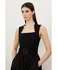 Karen Millen Women's Square Neck Belted Maxi Dress