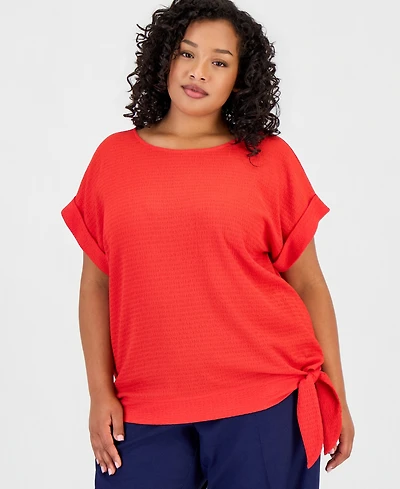 Jones New York Plus Dolman-Sleeve Tie-Hem Top