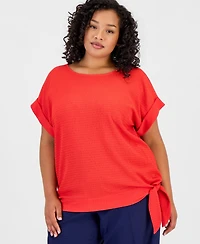 Jones New York Plus Dolman-Sleeve Tie-Hem Top