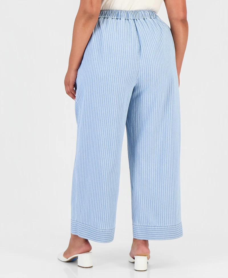 Jones New York Plus Cotton Drawstring Pinstriped Pants
