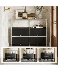 Mega Casa Multi-Purpose Storage Cabinet with Double Drawers and Open Display Shelf, Modern Metal Frame Console for Entryway or Living Room