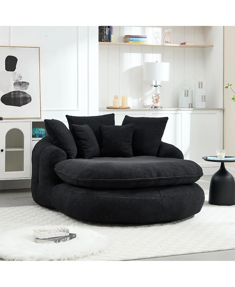 Streamdale Furniture Oversized Oval Upholstered Bean Bag Sofa with 5 Pillows & Wrap Around Backrest