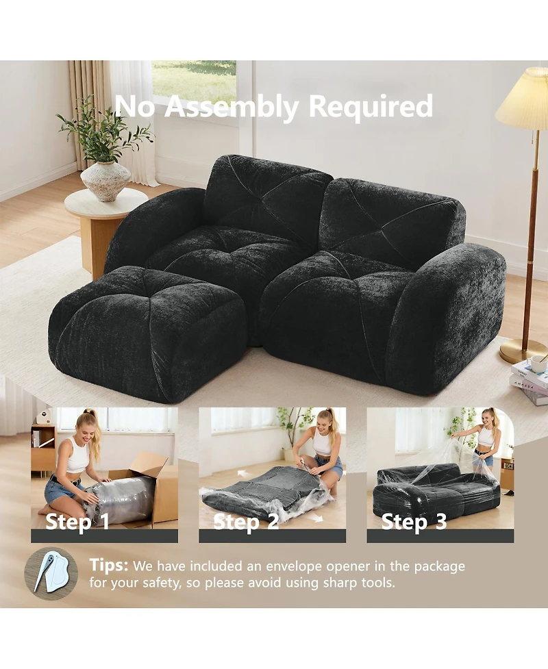 Streamdale Furniture L-shaped Boneless Sofa, Soft Velvet, Tufted, 32D Sponge