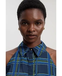 Karen Millen Women's Check Taffeta Belted Maxi Shirt Dress