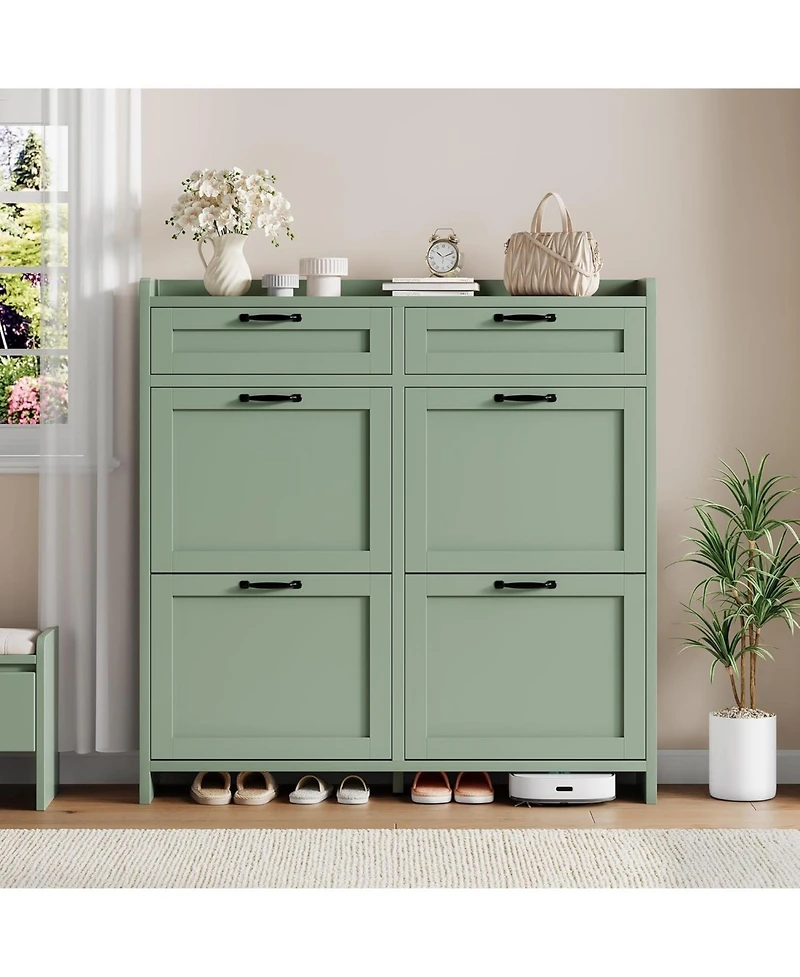 gaomon Shoe Cabinet with 4 Flip Drawers & 2 Top Drawers