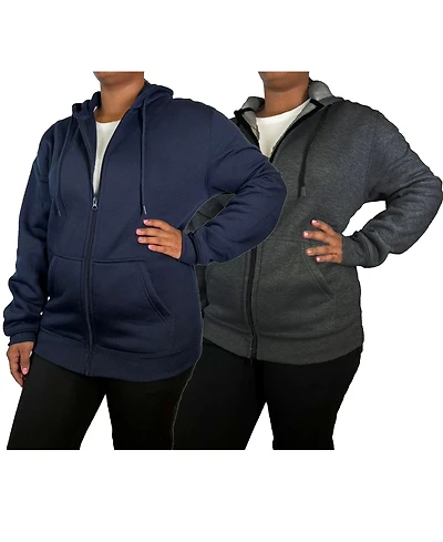Blue Ice Women's Galaxy By Harvic Loose Fit Super Heavyweight Fleece Lined Full-Zip Hoodie-2 Pack