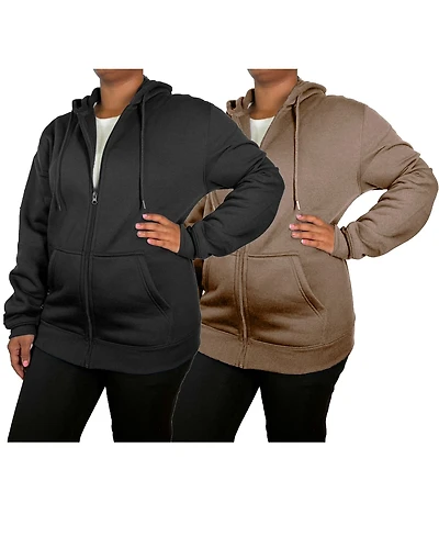 Blue Ice Women's Galaxy By Harvic Loose Fit Super Heavyweight Fleece Lined Full-Zip Hoodie-2 Pack