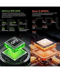 Thunderobot Radiant S 16 Gaming Laptop 16" Wqxga Non-touch 300Hz Amd Ryzen 9 9850HX Nvidia GeForce Rtx 5070 32GB DDR5 2TB Ssd Windows 11 Home