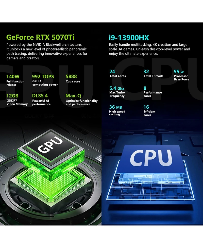 Thunderobot Radiant 16 Gaming Laptop 16" Wqxga Intel Core i9-13900HX 32GB Ram Nvidia GeForce Rtx 5070 Ti 1TB Ssd Storage Windows 11 Home