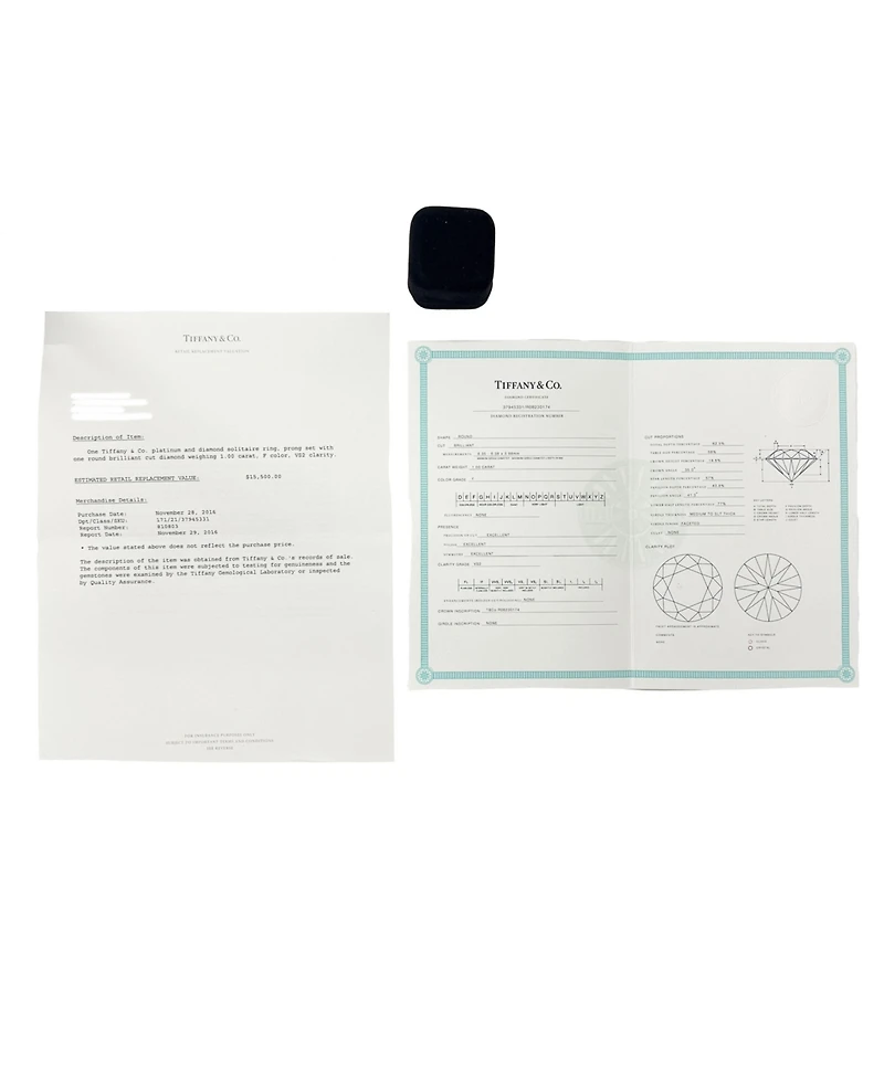 Pre-Owned Tiffany & Co Solitaire Engagement Ring in Platinum F VS2 1.00 Ctw