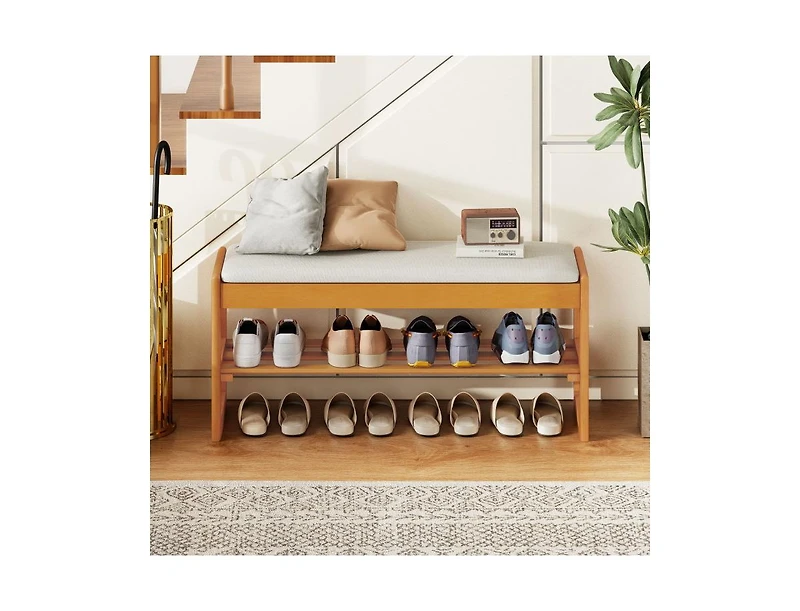 Slickblue Shoe Rack Bench with Flip-Top Storage Rubberwood Entryway Seat