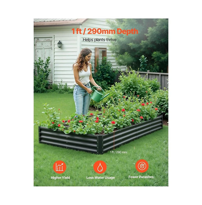 Slickblue 8x4x1 ft Galvalume Metal Raised Garden Bed