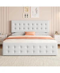 gaomon King Bed Frame With 4 Drawers Faux Leather Headboard Button Design Wood Slats No Box Spring