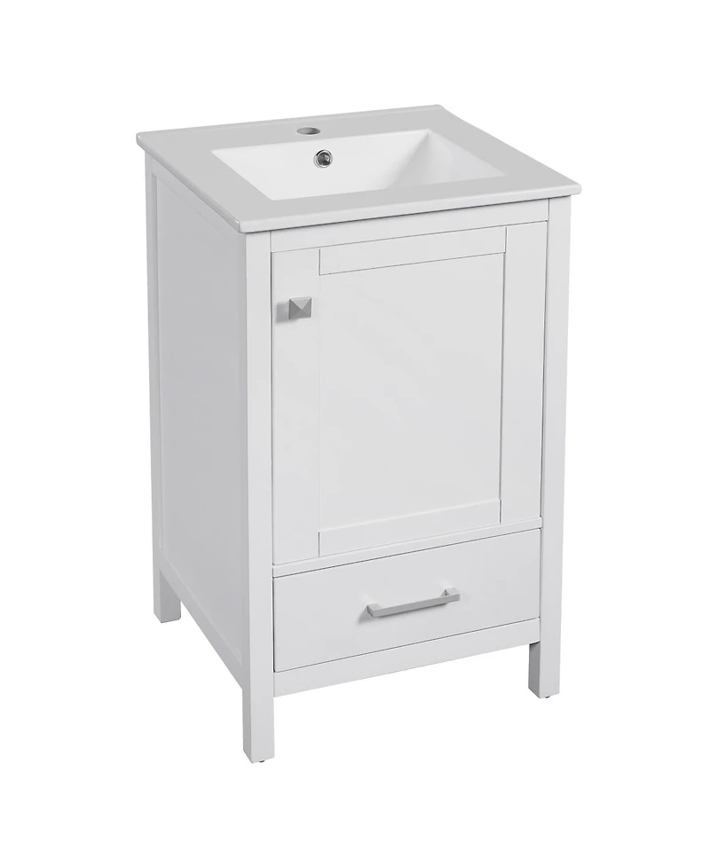 Sillysis 20" Modern Freestanding Bathroom Vanity with Ceramic Sink, Solid Wood Frame and Soft Close Door for Small Spaces