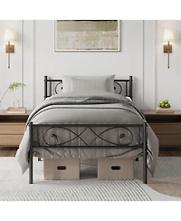 gaomon Twin Size Metal Platform Bed Frame with Fist Design Headboard & Footboard, Under Bed Storage, No Box Spring Needed, Easy Assembly, Noise Free