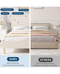 gaomon Queen Princess Platform Bed Frame with Rgb Led Lights Adjustable Velvet Headboard Wood Slat Support No Box Spring