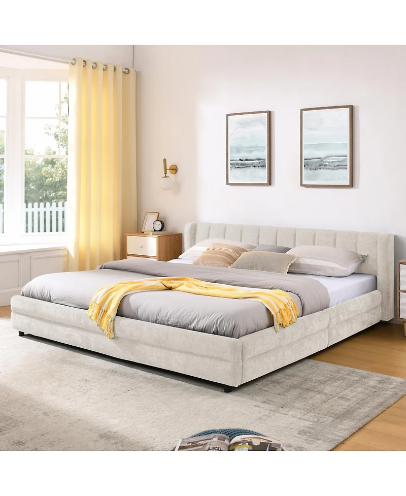 Streamdale Furniture Upholstered Bed Frame with Chenille Fabric Headboard and Storage Drawer.