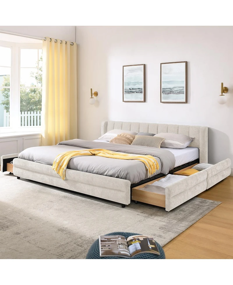 Streamdale Furniture Upholstered Bed Frame with Chenille Fabric Headboard and Storage Drawer.