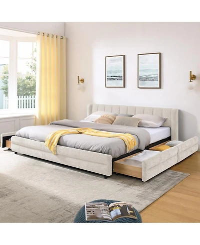 Streamdale Furniture Upholstered Bed Frame with Chenille Fabric Headboard and Storage Drawer.