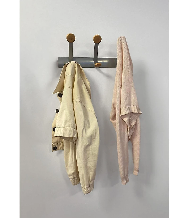 Wall Mounted Coat Rack with 3 Wooden Pegs