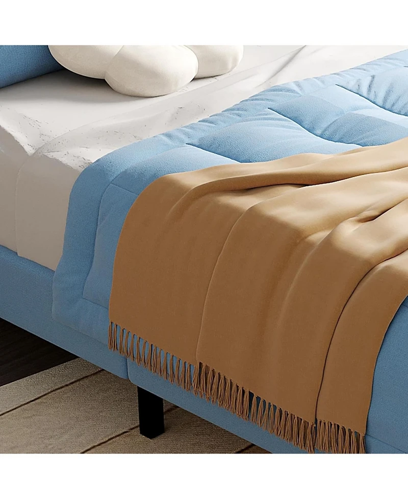 gaomon Twin Bed Frame Velvet Upholstered Adjustable Headboard Wood Slats Easy Assembly No Box Spring Light