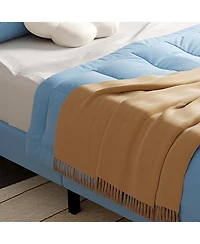 gaomon Twin Bed Frame Velvet Upholstered Adjustable Headboard Wood Slats Easy Assembly No Box Spring Light