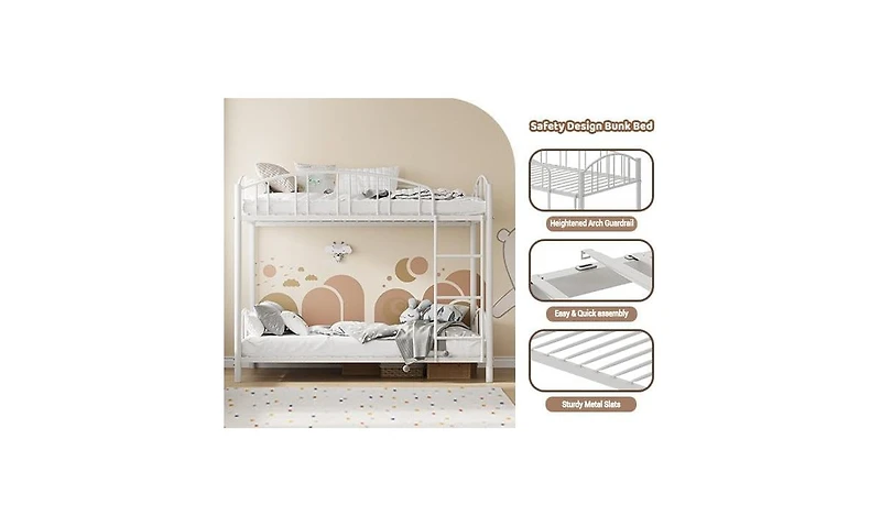 gaomon Twin Metal Bunk Bed Twin Over Twin With Stairs and Arched Guardrail Metal Slat Support Space Saver No Box