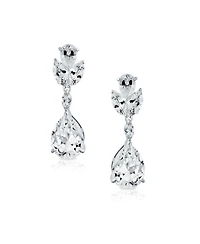 Bling Jewelry Classic Formal Leaf Motif Cz Cubic Zirconia Teardrop Dangle Clip-On Earrings Silver Plated