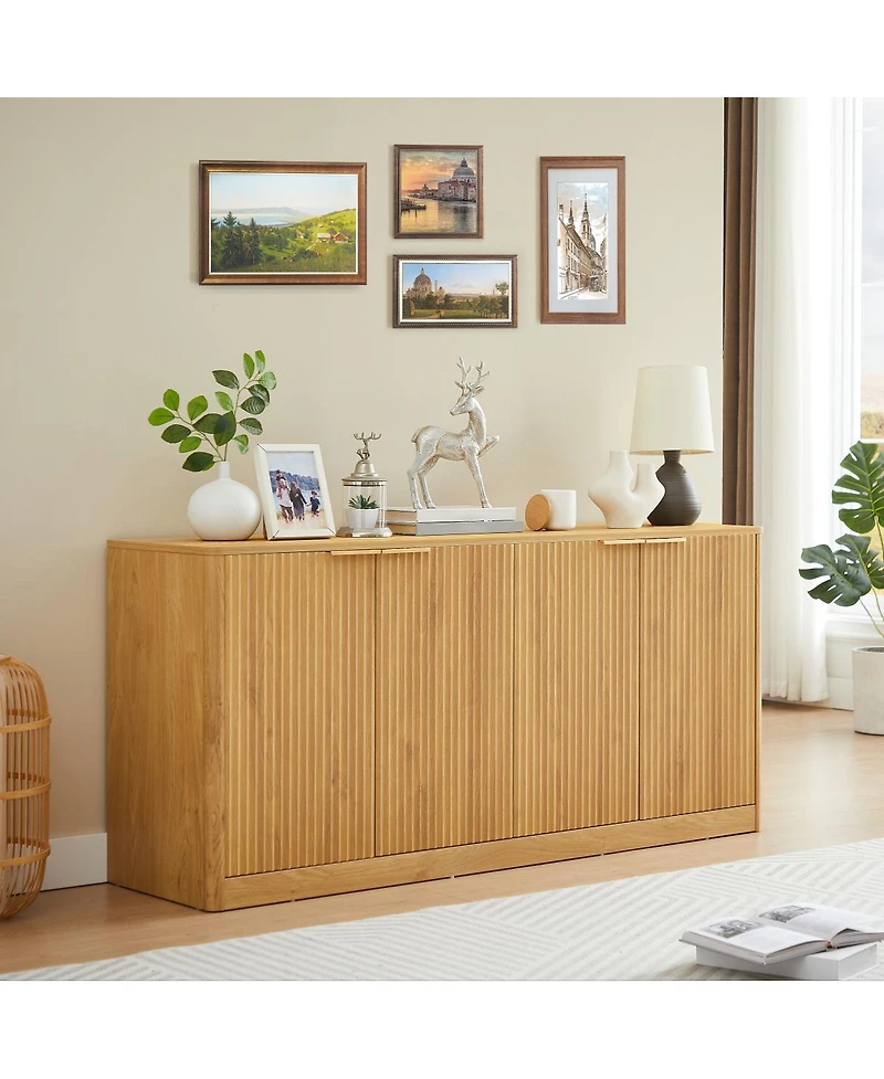 Streamdale Furniture Streamdale 59-inch Modern Wavy Sideboard, Curved Contour 4-Door Storage Cabinet