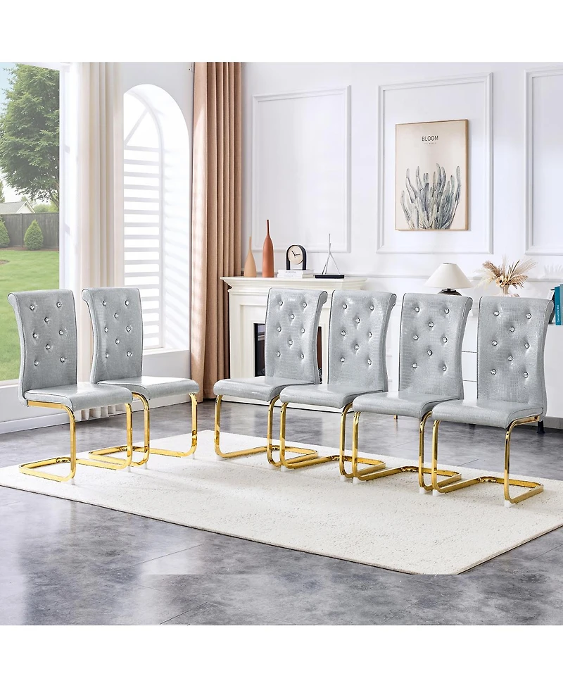 Streamdale Furniture Set of 4 Retro Alligator Upholstered Dining Chairs with Crystal Buckle & Faux Leather