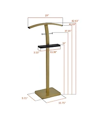 Kings Brand Furniture Freestanding Clothing Valet Rack Stand, Metal & Wood Suit Rack with Clothing Bar, Accessory Tray & 2 Hooks for Bedroom or Closet