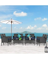 8 Pcs Patio Rattan Furniture Set Cushioned Sofa Coffee Table Backyard Porch