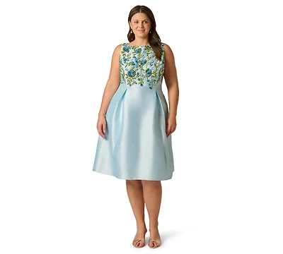 Adrianna Papell Plus Boat Neck Midi Dress