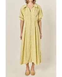 English Factory Women's Gingham Puff Sleeve Dress