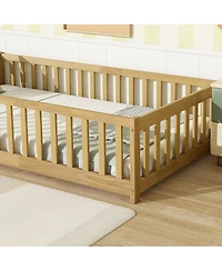 Streamdale Furniture Twin Size Floor Bed with Fence and Safety Guardrails