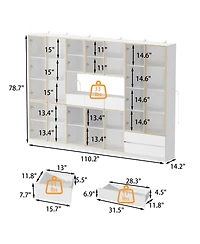Homsee Large 30-Shelf Wood Standard Bookcase With Doors,Led Lights,Drawers