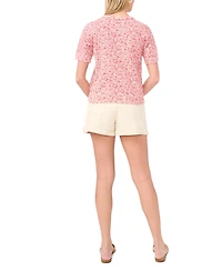 1.state Women's Floral Print Short-Sleeve Crewneck Sweater