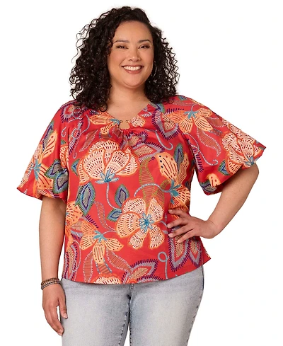 Democracy Plus Bubble Bell-Sleeve Printed Top