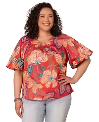 Democracy Plus Bubble Bell-Sleeve Printed Top