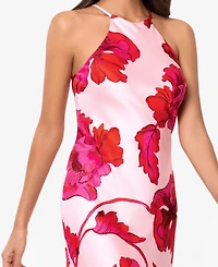 Xscape Women's Sleeveless Halter Neck Printed Long Dress