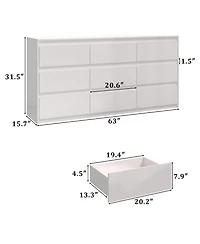 Homsee 63" High Gloss 9 Drawer Dresser,Modern Bedroom Chest