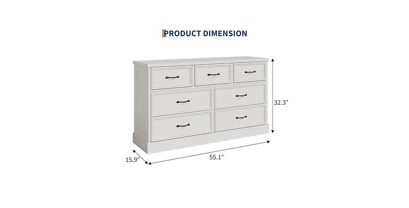 gaomon 7 Drawer Dresser for Bedroom, 55'' Wide Wooden Dressers with Metal Handle, Mid Century Modern Chest of Drawers